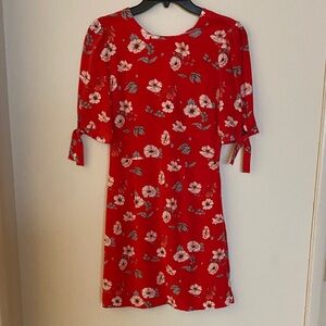 Floral Red Dress 100% Silk